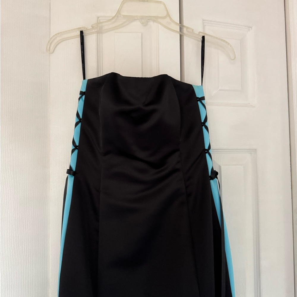 Jessica McClintock Black and Blue Strapless Dress